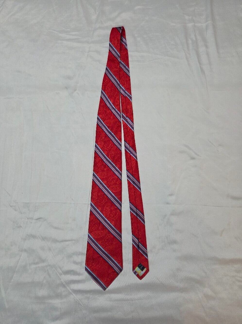 Men's Red Paisley Stripe Silk Tie - Unbranded